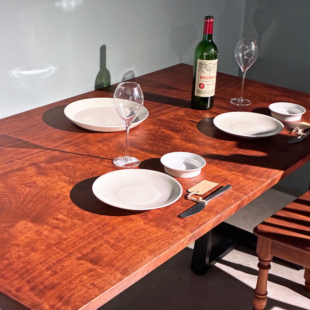 アノニマスデザイン Anonymous Design 天然木 一枚板 ダイニングテーブル スチール脚 W150cm 店舗什器～長居したくなる、老舗ビストロみたいなテーブル～