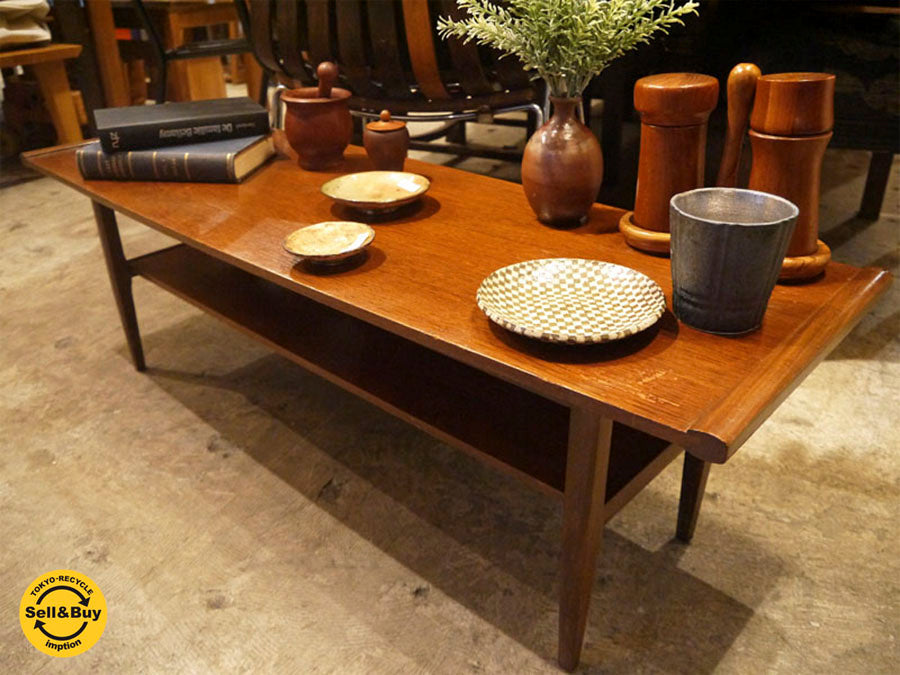 ビンテージ ローテーブル センターテーブル ラック付き W113cm スリム 長方形 ～ビンテージの風合いが魅力的なローテーブル。～ 【 買取と販売とレンタルのお店 】