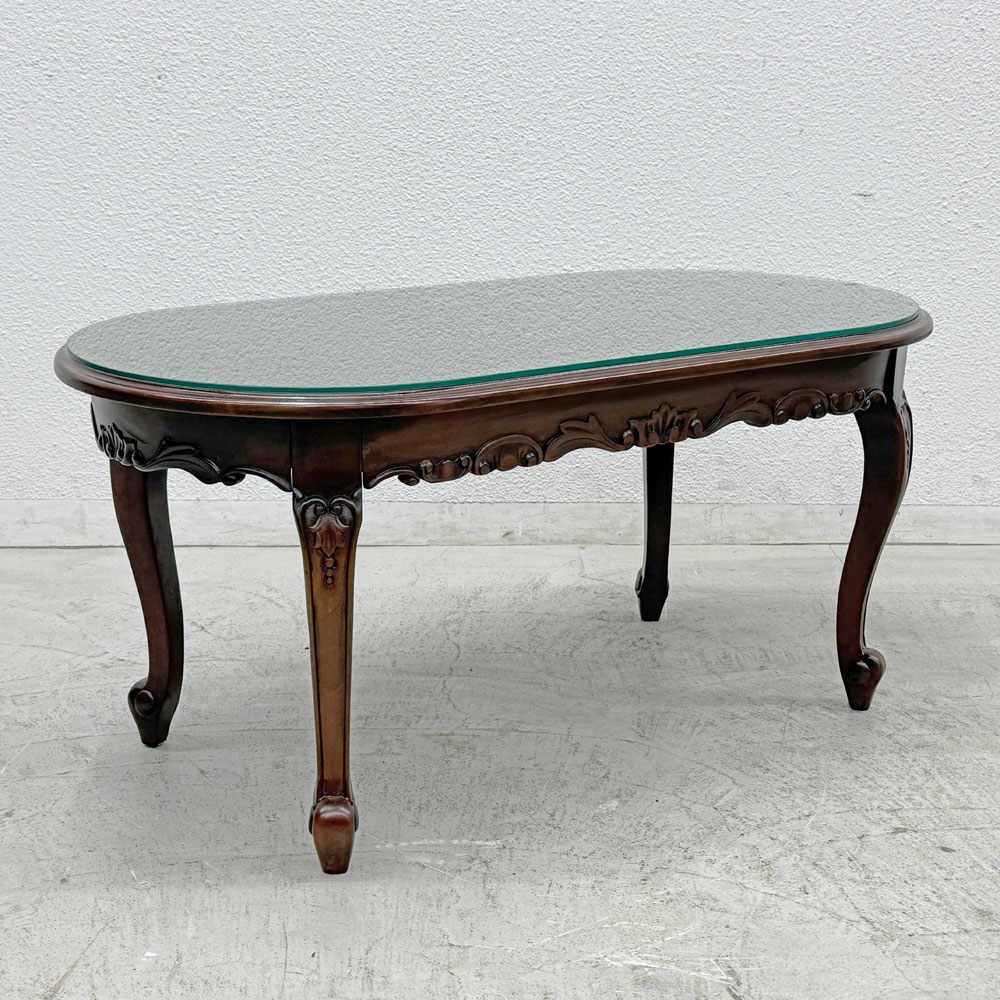 【登戸BASE EC店】イタリアンクラシカルデザイン アンティーク調 センターテーブル ローテーブル ガラス天板 猫脚 W100cm 買取させていただきました。