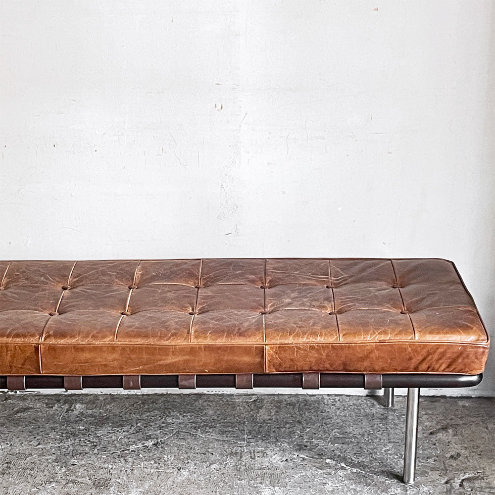 ミース・ファン・デル・ローエ Mies Van Der Rohe バルセロナベンチ Barcelona Bench 本革 ブラウン W198cm リプロダクト ～ ミニマル × ラフ