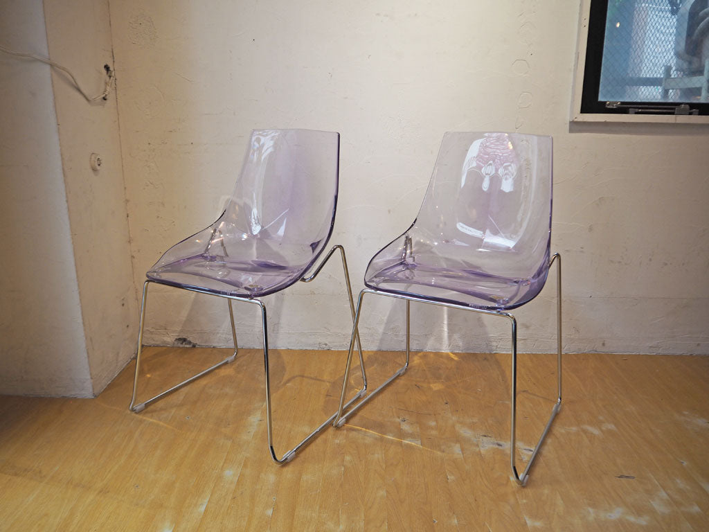 ダルセーニョ Dal Segno Furnishing ダイアモンドスツール クリア ダイニングチェア スタッキング アクリル 2脚セット イタリア 中古品 買い取りしました。