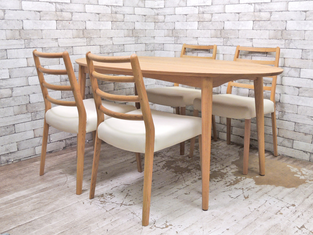 IDC大塚家具 OTSUKA シネマ3 ダイニングテーブル オーバル オーク無垢材 & シネマ3 Aタイプ ダイニングチェア オーク無垢材 PVCシート 4脚 中古品 買い取りしました。