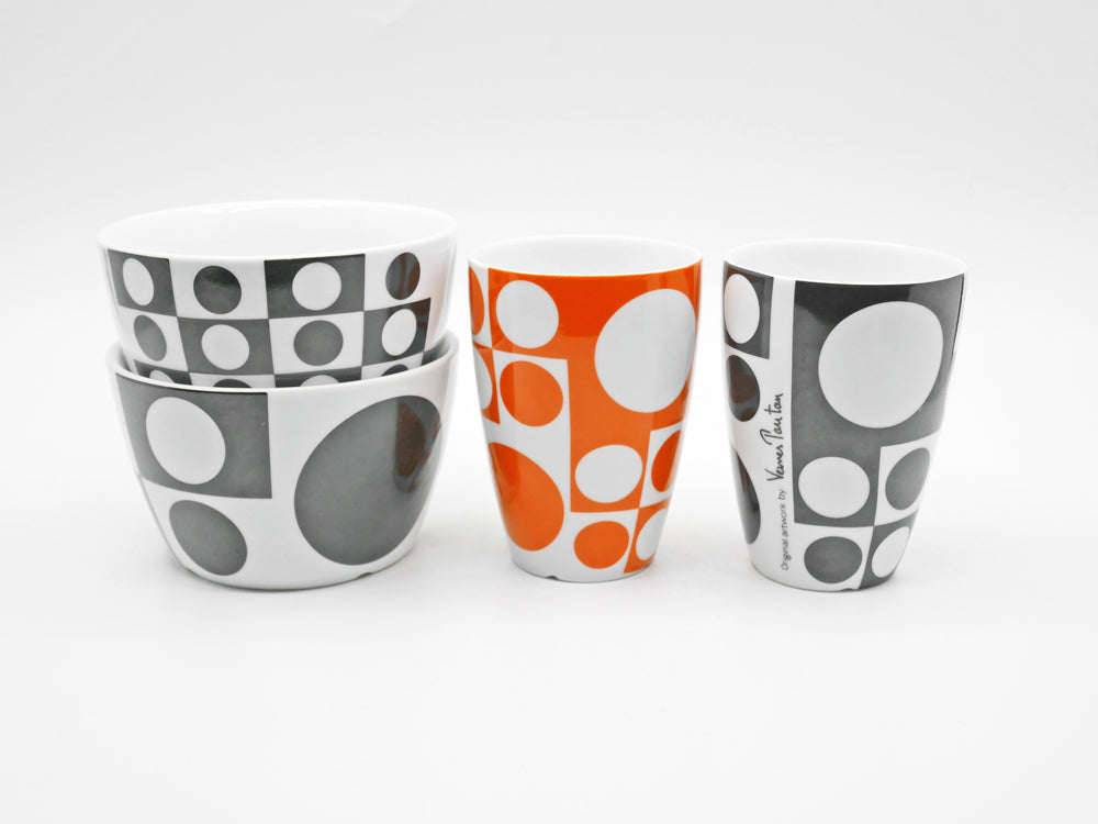 メニュー Menu × ヴェルナー・パントン Verner Panton ポーセリンボウル ジオメトリ柄 ポーセリンボウル & ポーセリンサーモカップ  ミッドセンチュリー 北欧食器 廃番 中古品 買い取りしました。