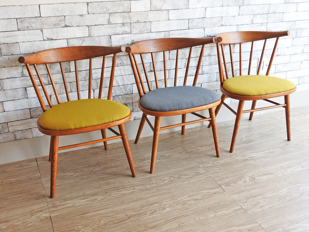 秋田木工 akimoku ダイニングチェア ハーフアーム スポークバック オーク無垢材フレーム 新品張替済 ジャパンビンテージ 希少 3脚  中古品  買い取りしました。