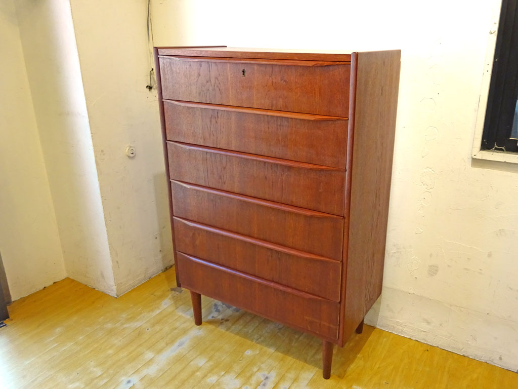 デンマーク ビンテージ Denmark vintage ６ドロワー チェスト chest チーク材 鍵付き 下北沢店 中古品 買い取りしました。