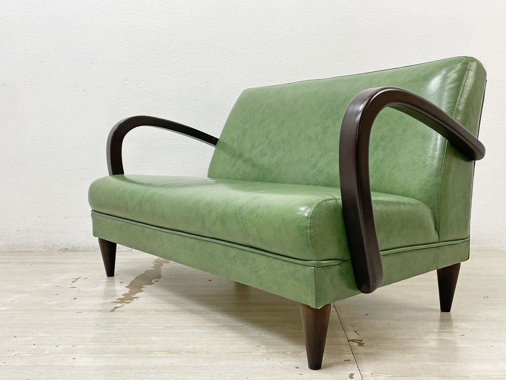 エヌエックスティー NXT ブロス BROS 2P ソファ ウッドアーム ビニールレザー PVC グリーン イトウファニチャー ITOH FURNITURE レトロデザイン 中古品 買い取りしました。