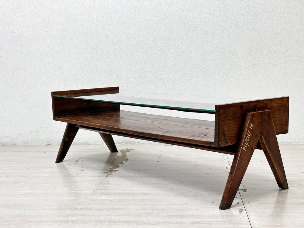 ピエールジャンヌレ Pierre Jeanneret コーヒーテーブル Coffee Table チーク無垢材 ガラス チャンディーガル レター有り 1960‘s ビンテージ PU/CH/-12 中古品 買い取りしました。