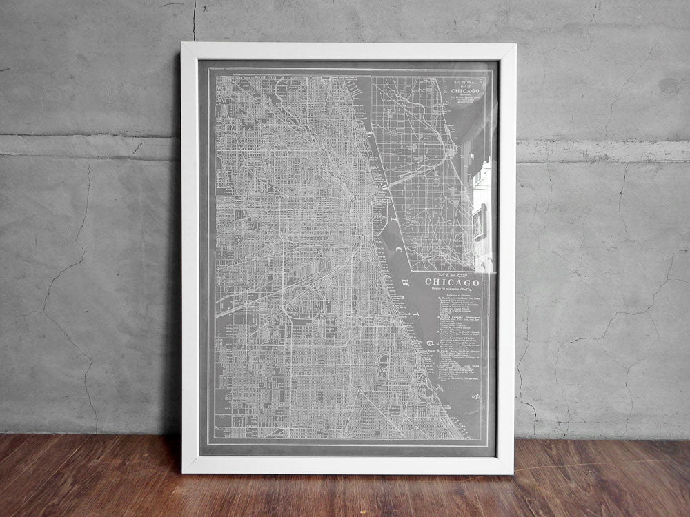 ビジョン・スタジオ Vision Studio シカゴ 地図 プリント ポスター City Map of Chicago グレー 額装品 Crate&Barrel取り扱い アメリカ 中古品 買い取りしました。