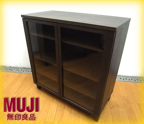シーンを選ばず充実した収納力で無駄なくスペースを有効活用♪ その二 MUJI （ 無印良品 ） 『 木製キャビネット ・ タモ材 （ ブラウン ） 』 【買取＆販売＆レンタル】