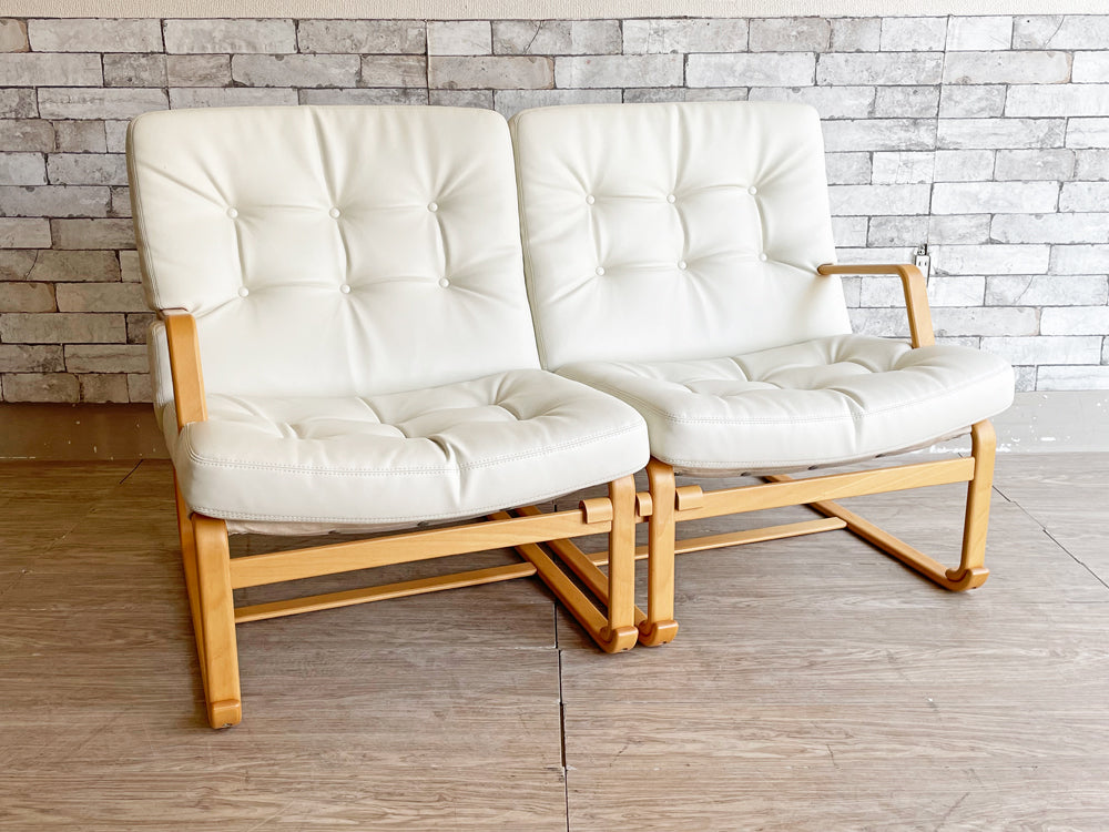 天童木工 TENDO イージーチェア 2シーター マルガリータソファ 肘付き ハイタイプ 合成皮革 ホワイト ブルーノ・マットソン Bruno Mathsson 定価約25万円 中古品 買い取りしました。