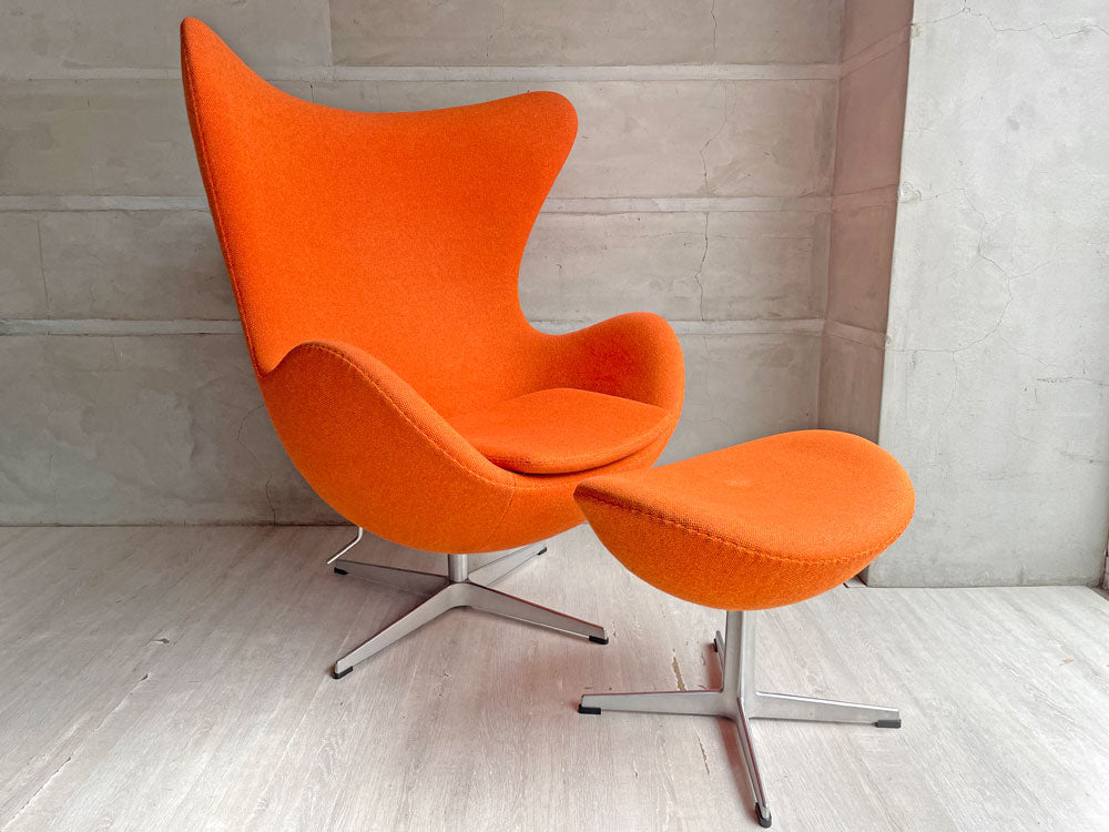 フリッツハンセン Fritz Hansen 3316 エッグチェア オットマンセット ラウンジチェア アルネ・ヤコブセン オレンジ ファブリック 北欧 名作椅子 中古品 買い取りしました。