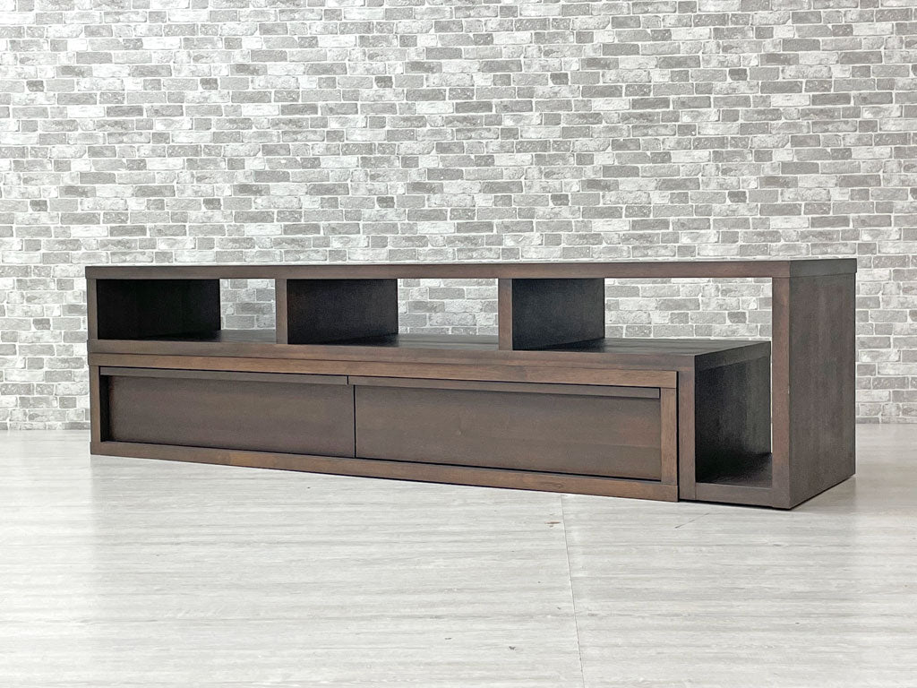朝日木材加工 ボスコ BOSCO スライドAVボード ローボード テレビ台 W170～310cm ニヤトー無垢材 ダークブラウン クラフト家具 中古品 買い取りしました。