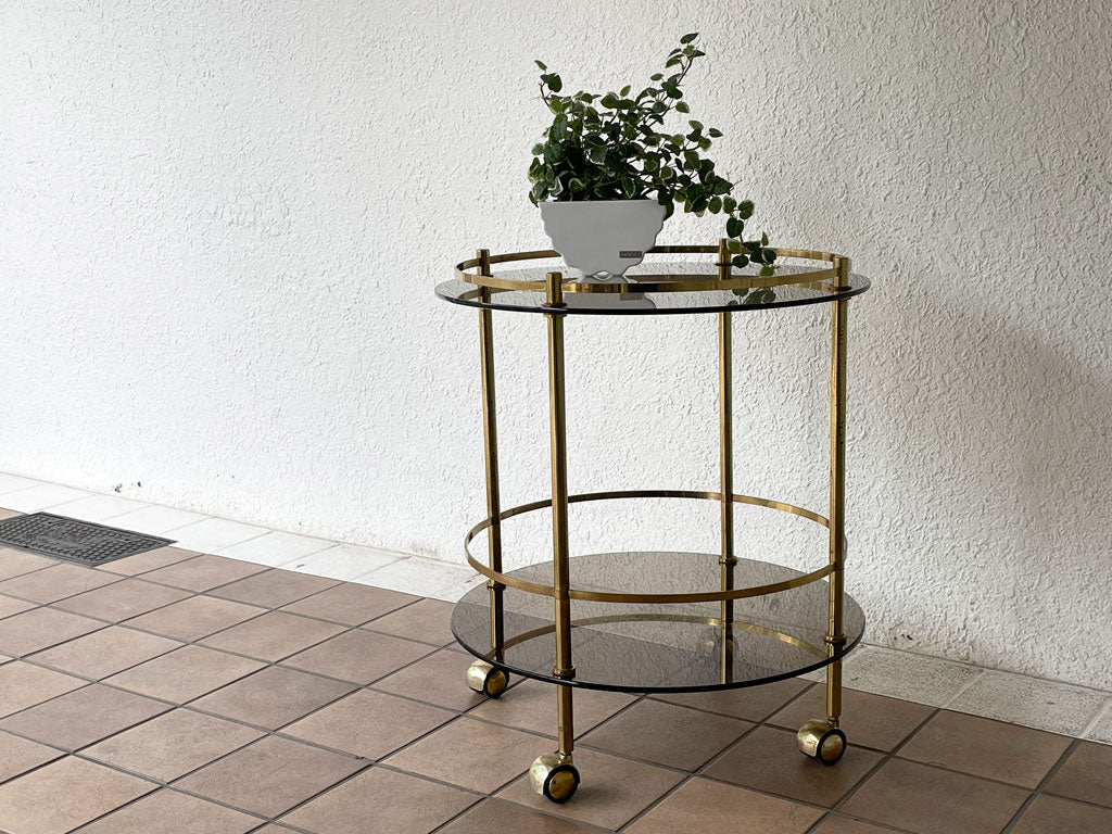 クラシカルデザイン Classical Design ビンテージ キャスターワゴン キッチンカート サイドテーブル Φ60 スモークガラス 2段 中古品 買い取りしました。
