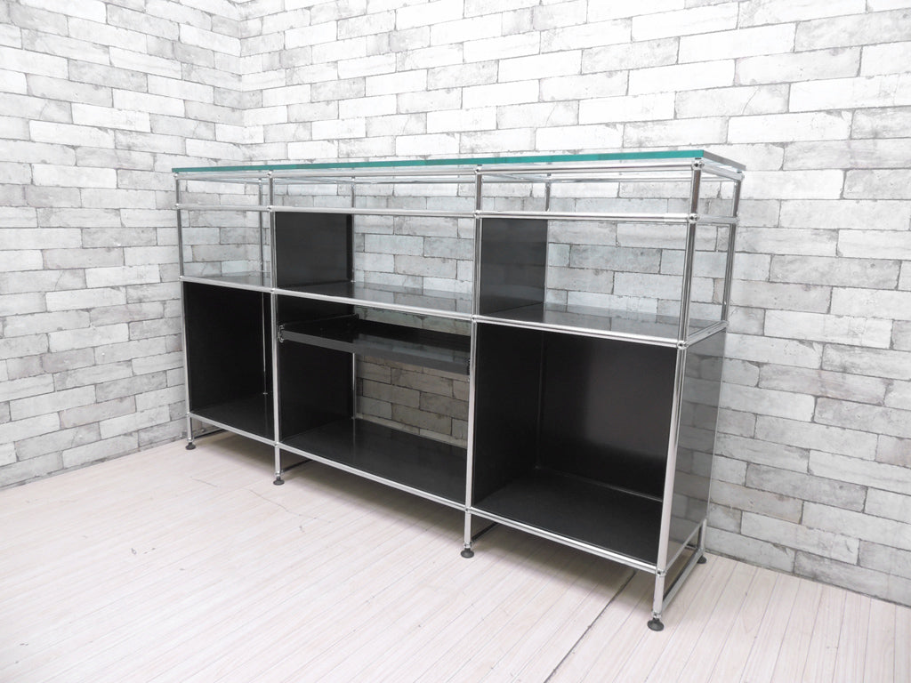 USMモジュラーファニチャー USMハラーシステム 3列3段 エクステンションシェルフ×1 ガラス棚板×3 ガラス天板 キャビネット ブラック 特注品  中古品 買い取りしました。