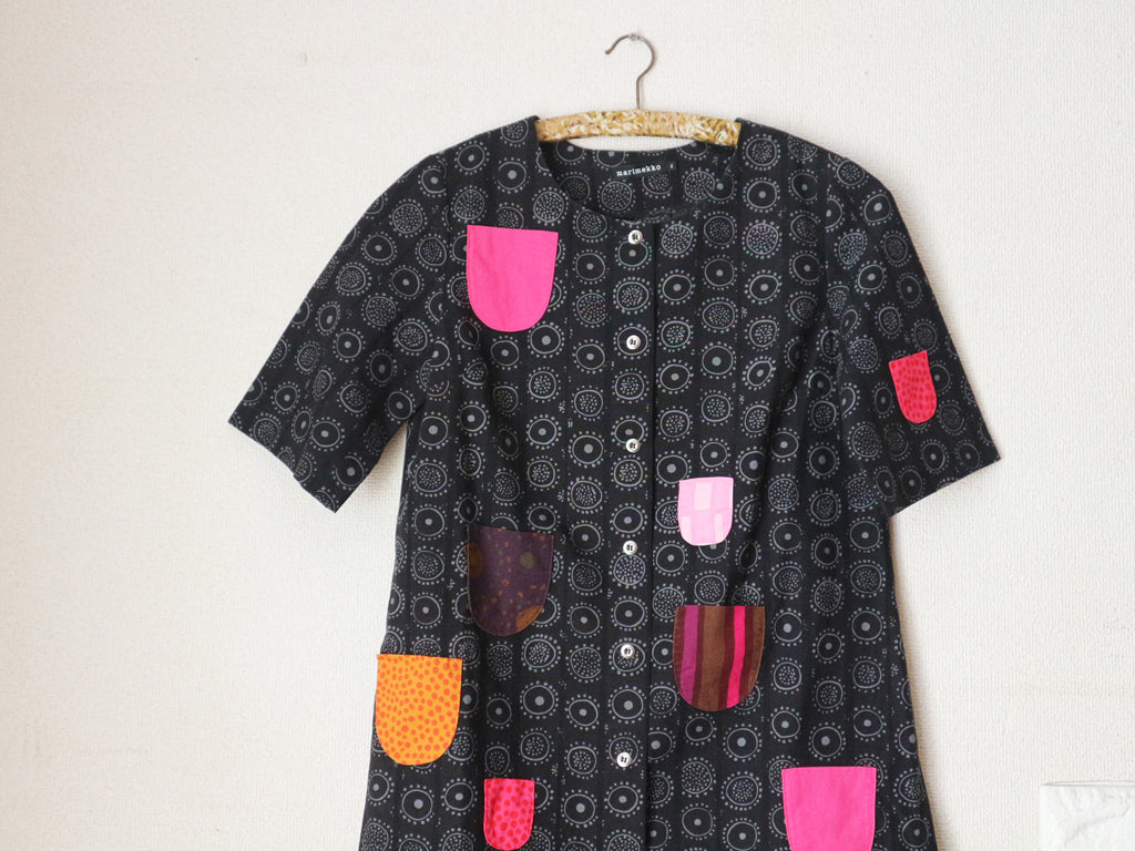 マリメッコ marimekko Kihlatasku ナドヤ Nadja ワンピース コットン100％ サイズ34 チャコールグレー 北欧 フィンランド 定価￥20,900- 中古品  買い取りしました。
