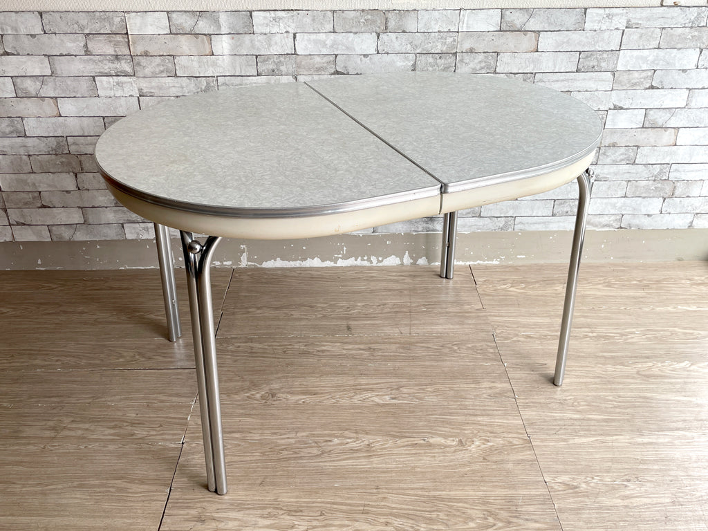USビンテージ US Vintage エクステンション ダイニングテーブル 伸長式 デコラトップ天板 ホワイト スチールレッグ ミッドセンチュリー レトロ ダイナー アメリカン 中古品 買い取りしました。