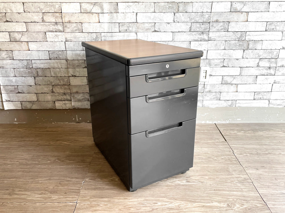 オカムラ okamura スチール × プリント化粧板 デスクワゴン キャビネット 袖机 抽斗4杯 鍵無し オフィス家具 中古品 買い取りしました。