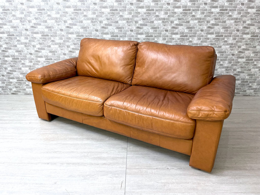 USビンテージスタイル US Vintage Style 本革ソファ 3人掛け レザー キャメル ブラウン シンプルデザイン W200cm 中古品 買い取りしました。