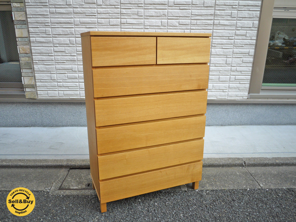 無印良品 MUJI タモ材 6段 木製チェスト ナチュラルカラー 7杯引き出し シンプルデザイン ～日本の住宅事情を熟知した無印の定番アイテム～【 買取と販売とレンタルのお店 】
