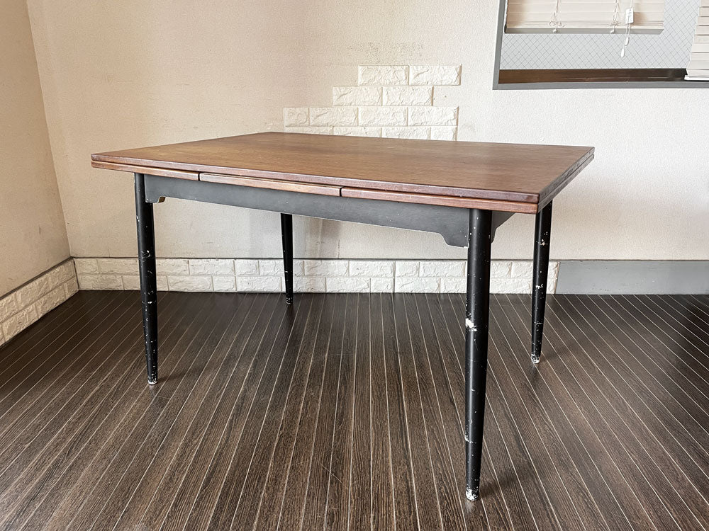 北欧ビンテージ Scandinavian Vintage エクステンション ダイニングテーブル チーク材天板 × ブラックペイント脚 120/160/200cm 伸長式  中古品  買い取りしました。