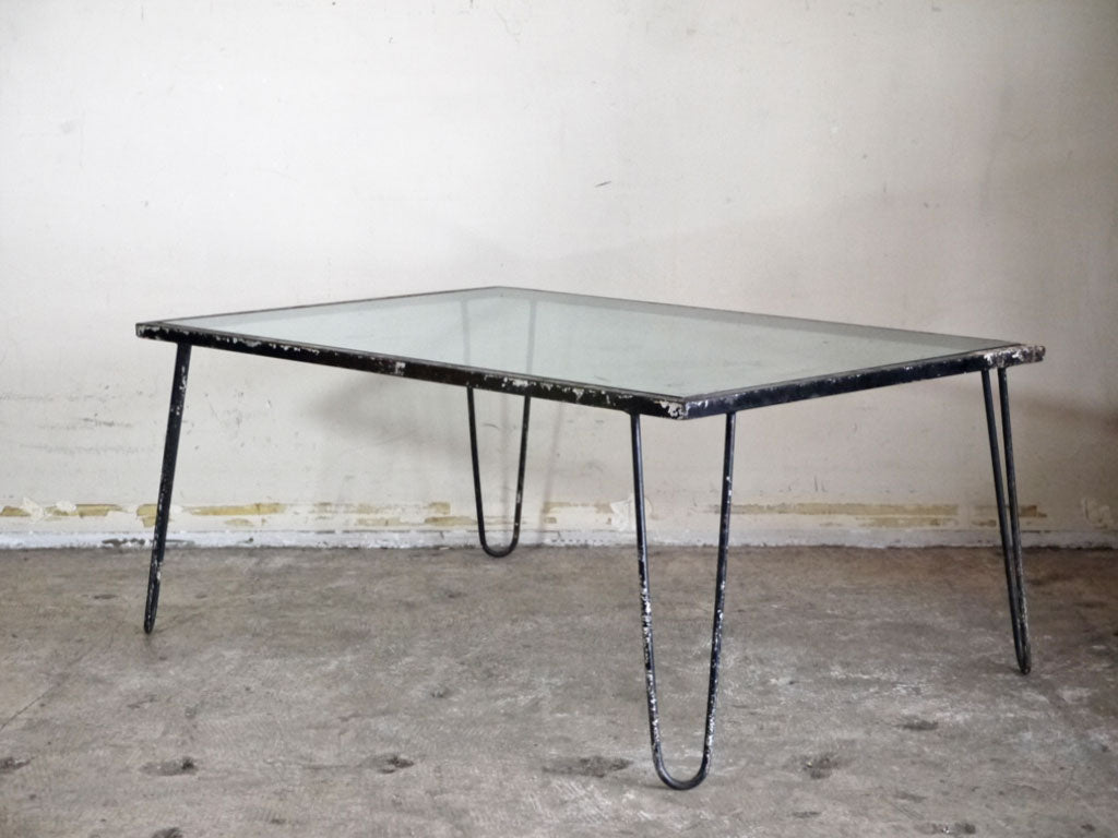 フレンチビンテージ French Vintage アイアンフレーム ヘアピンレッグ ガラストップ コーヒーテーブル アンティーク 中古品 買い取りしました。