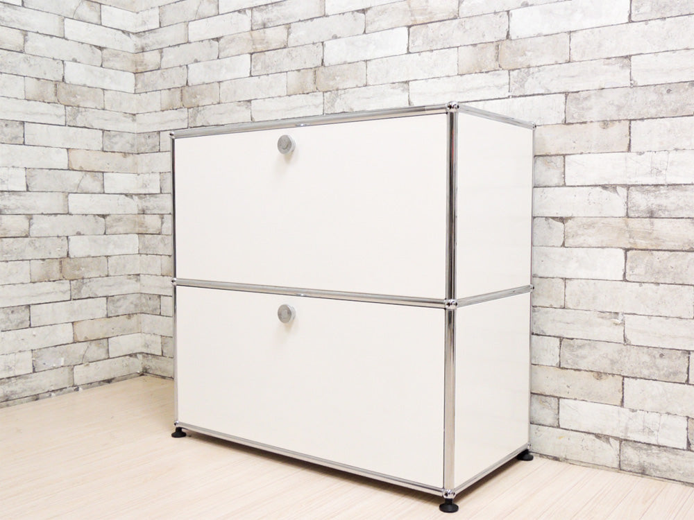 ユーエスエムモジュラーファニチャー USM Modular Furniture USMハラーシステム 1列2段 シェルフ キャビネット ドロップダウンドア ホワイト  中古品 買い取りしました。