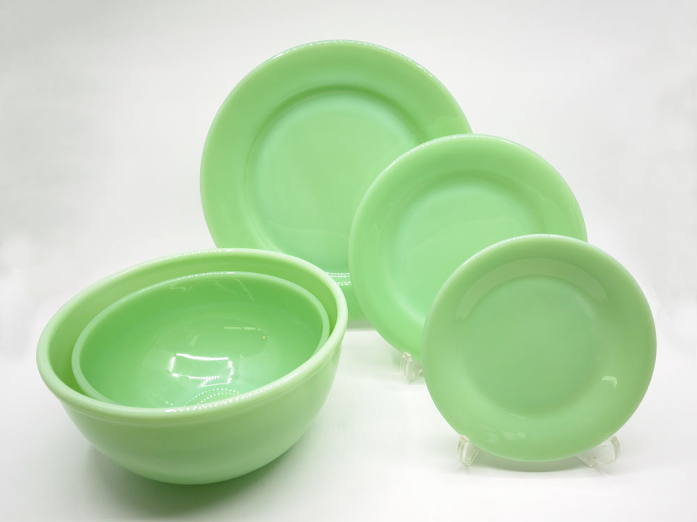 ファイヤーキング FIRE KING ジェダイ JADE-ITE ミキシングボウル ＆ プレート 5点 ミルクガラス USビンテージ 中古品 買い取りしました。