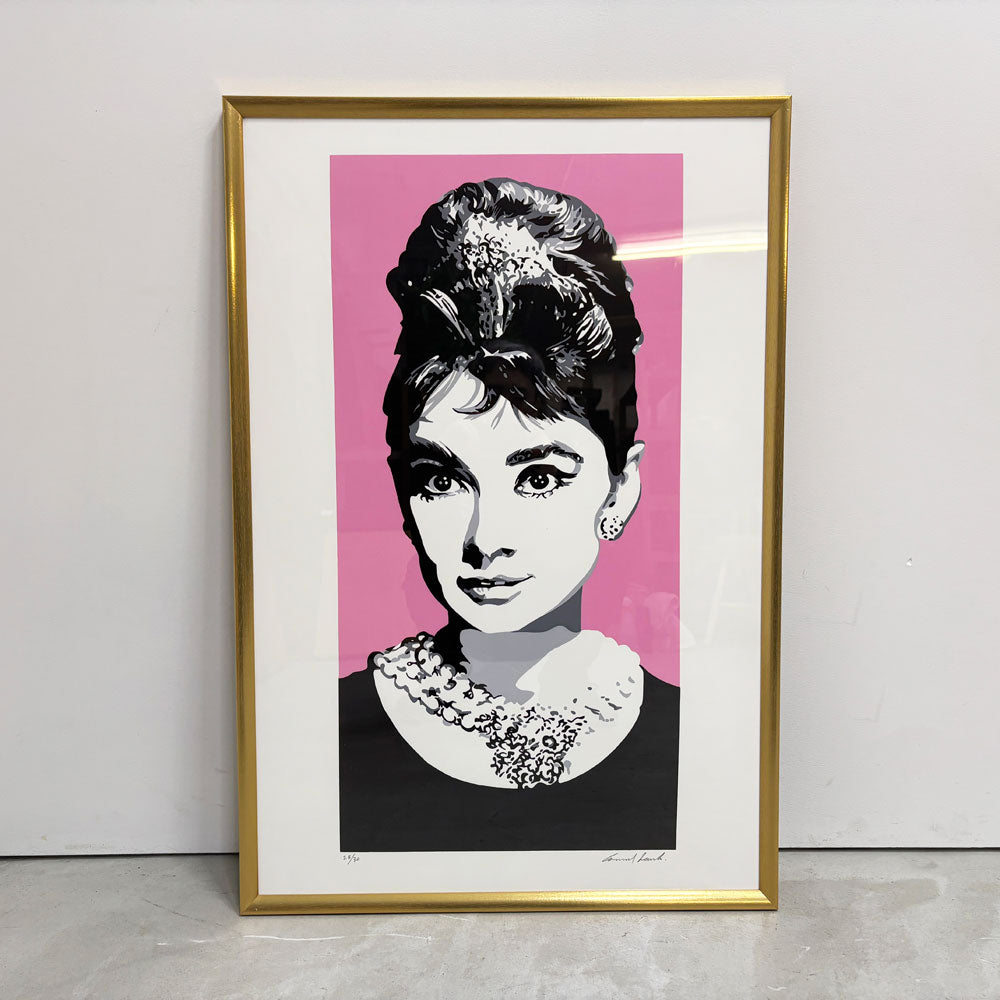 【祖師ヶ谷大蔵店】コンラッドリーチ CONRAD LEACH オードリー・ヘップバーン Audrey Hepburn シルクスクリーン アートフレーム ポスター ポップアート 28/30 希少 40×81cm(スクリーンサイズ) 額装品 ピンク 買取させていただきました。