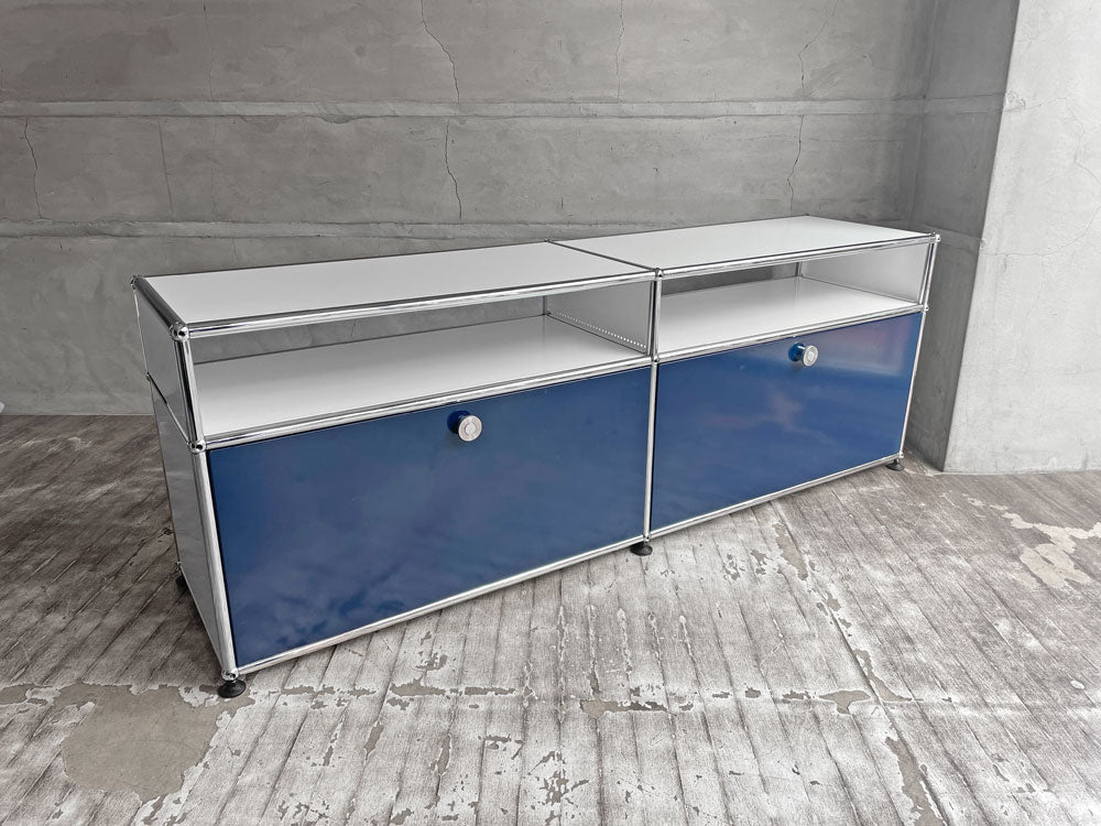 ユーエスエムハラー USMハラー USM Haller モジュラーファニチャー キャビネット ローボード ホワイト×スティールブルー メタルボックスインサート付き 2列２段 中古品 買い取りしました。