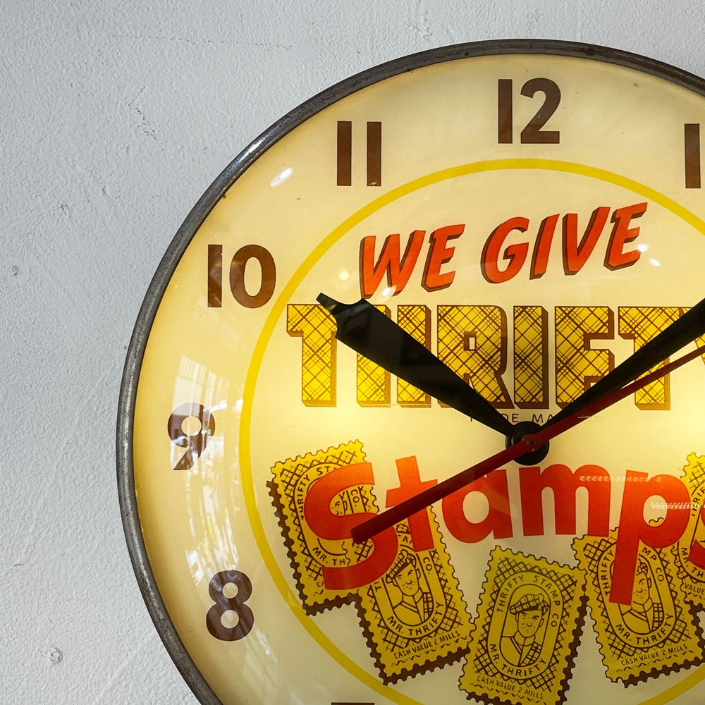 【下北沢店】PAM Clock Co. Thrifty Stamps 電飾サインクロック 照明付き時計 USビンテージ 50s 60s 時計不動 買取させていただきました。