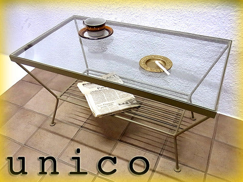 お部屋をセンスアップに導くレトロとモダンが相俟ったアイアン × ガラストップテーブル！ unico / ウニコ " EDDY （ エディ ） " シリーズ 『 リビングテーブル S 』 【買取＆販売＆レンタル】