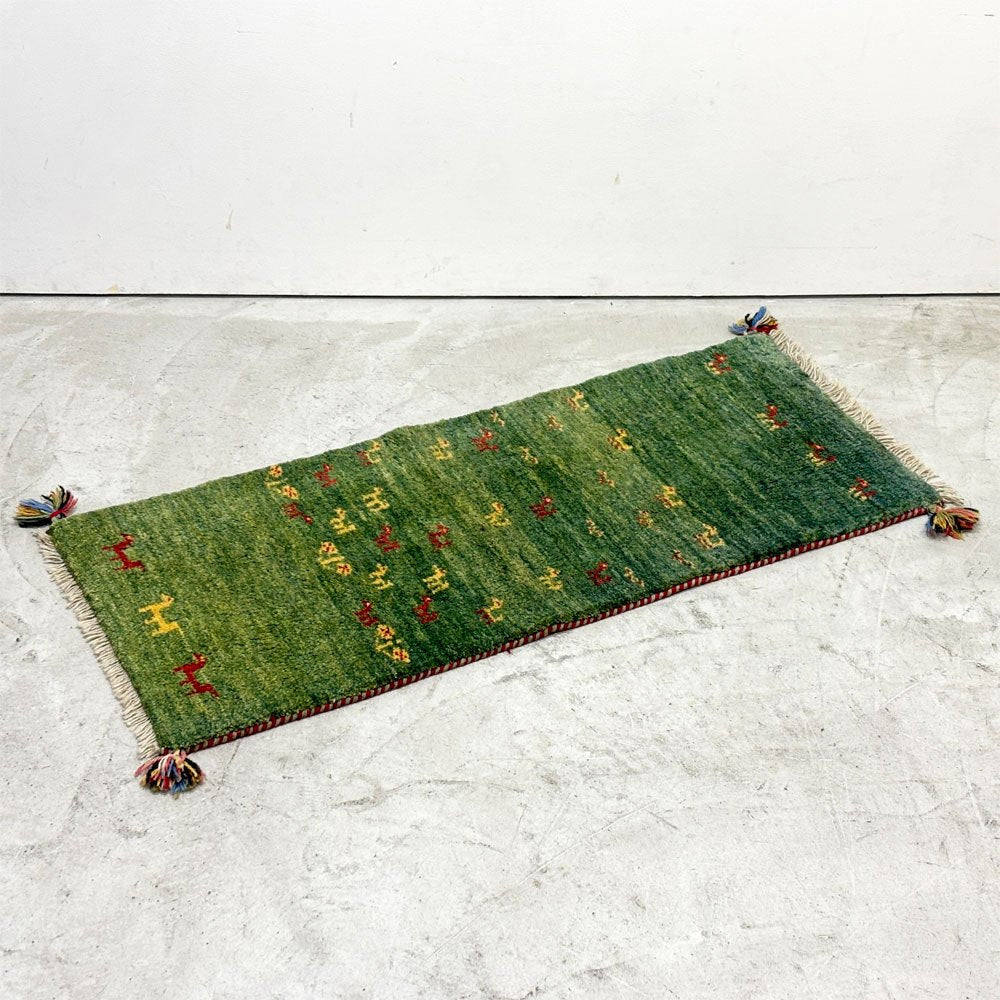 【祖師ヶ谷大蔵店】イラン 手織り ギャッベ gabbeh 絨毯 ラグ カーペット 117×60cm グリーン 買取させていただきました。