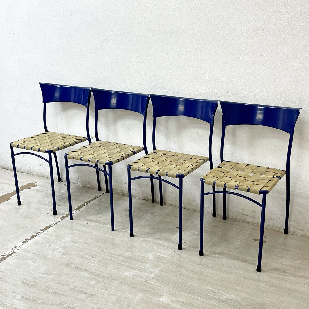 【祖師ヶ谷大蔵店】アルテラーノ ARTELANO ビンテージ スチールフレームチェア ウェービングテープ張り座面 スタッキングチェア ブルー フランス 買取させていただきました。