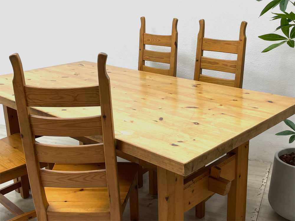 ヨーロピアンビンテージ European Vintage パイン無垢材 ダイニングテーブル W170.5cm ＆ ダイニングチェア 2脚セット A・B 中古品 買い取りしました。
