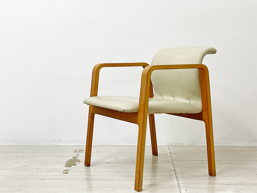 天童木工 Tendo アームチェア ダイニングチェア PVCレザー プライウッドフレーム チーク材 ジャパンビンテージ 中古品 買い取りしました。