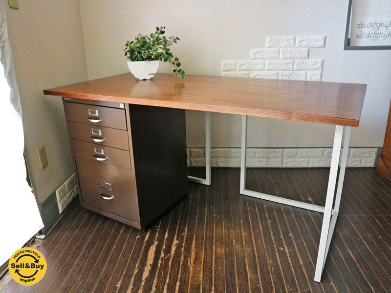 ビスレー BISLEY  ウォールナット天板 Lフット デスクプラン Desk Plan ＆ ベーシック BASIC Fシリーズ 1F3 ファイリング デスクキャビネット ブラウン　中古品  買い取りしました。経堂店 出張買取もお任せ下さい。