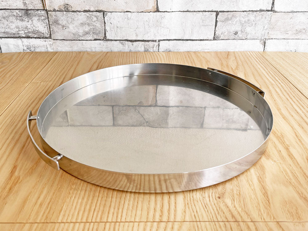 ステルトン Stelton シリンダライン Cylinda Line サービングトレイ ステンレス ラウンド 取手付き アルネ・ヤコブセン Arne Jacobsen デンマーク 中古品 買い取りしました。