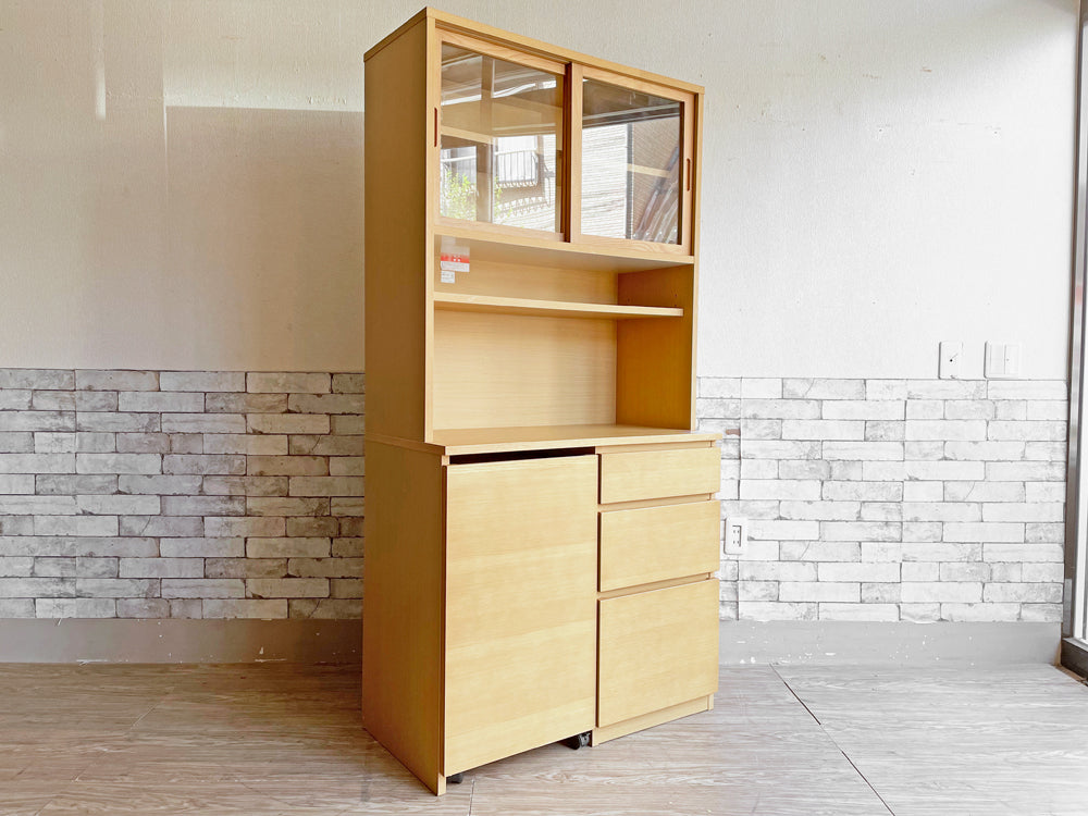 無印良品 MUJI 木製カップボード オーク材 食器棚 キャスターワゴン付 ナチュラルテイスト 定価64,900円  中古品  買い取りしました。