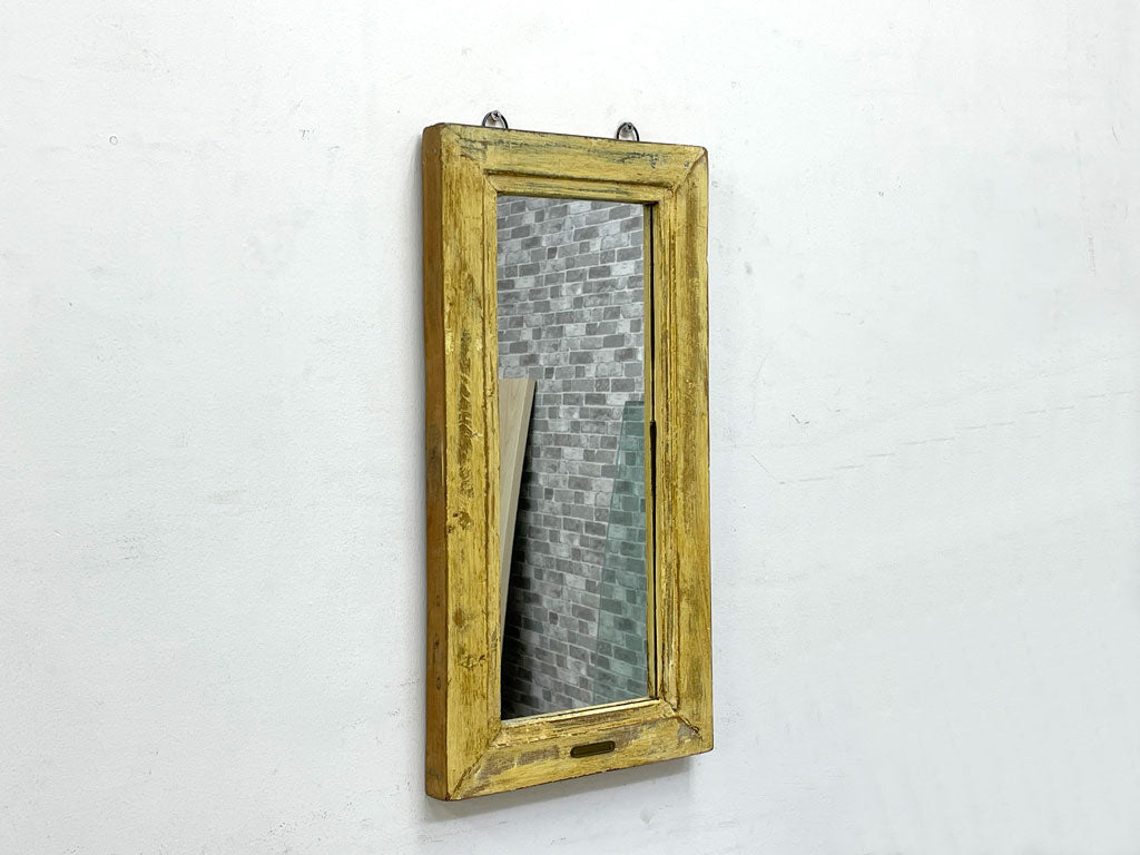 プエブコ PUEBCO 古材 リメイク ウォールミラー 壁掛け鏡 23×46cm イエロー シャビー 廃番 中古品 買い取りしました。