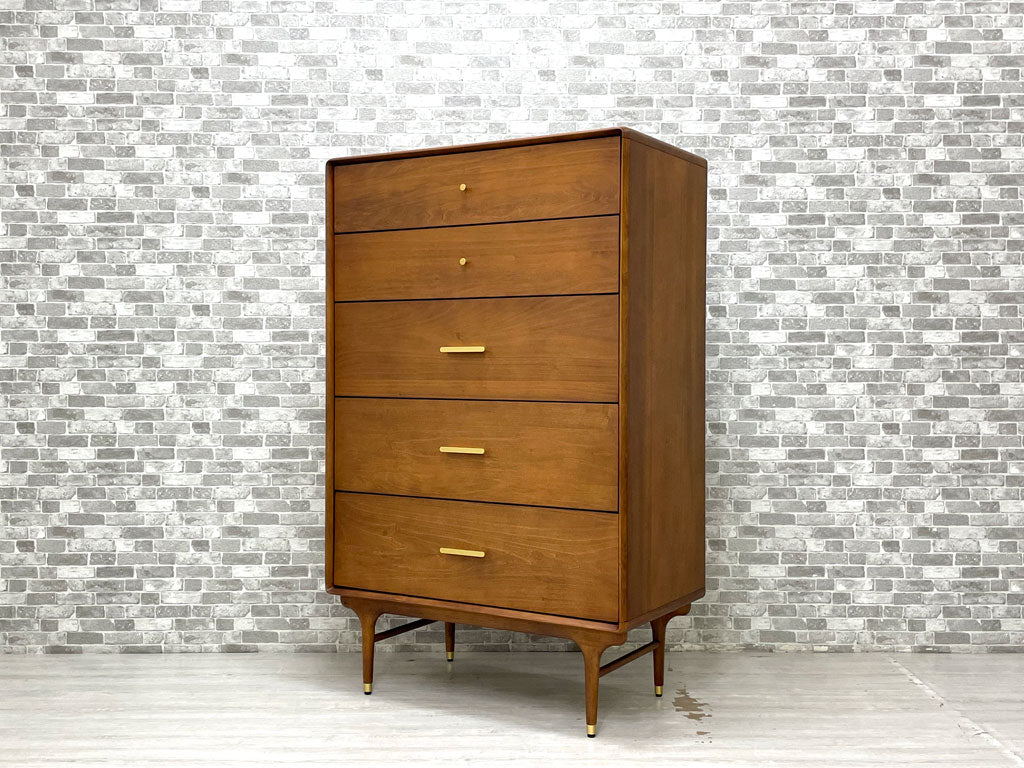 サンダーデザイン XANDER DESIGNS ジュリー JULIE ハイ チェスト HIGH CHEST ポプラ材 真鍮 抽斗5杯 アレックス・モーラン 北欧スタイル ￥176,000- 中古品 買い取りしました。