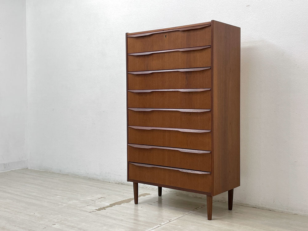 デンマークビンテージ Danish vintage チーク材 トールチェスト 整理ダンス 抽斗8杯 北欧家具 中古品 買い取りしました。