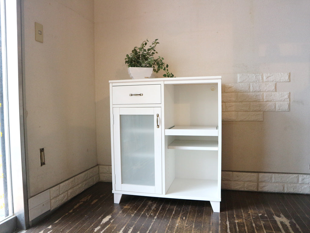 モモナチュラル Momo Natural ランド LAND キッチンカウンター レンジボード パイン材 タイル天板 スライド棚 ホワイト 中古品  買い取りしました。