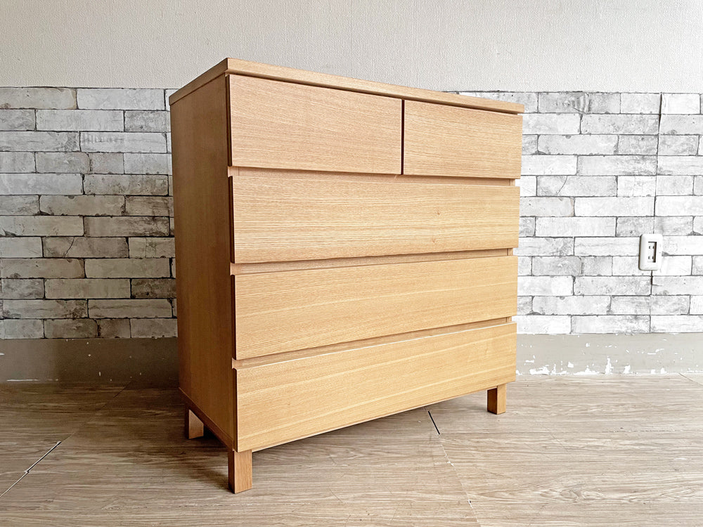 無印良品 MUJI 木製チェスト 4段5杯 タモ材 フルオープン 脚付 シンプルデザイン ナチュラル 収納家具 廃番 中古品  買い取りしました。