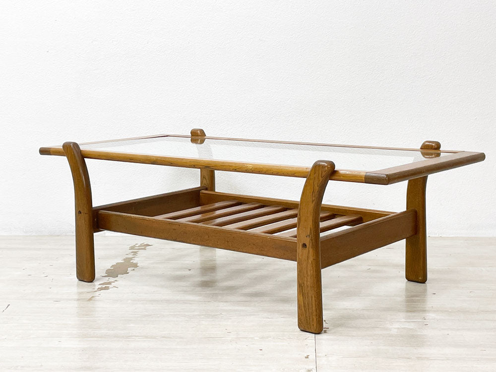 ジャパンビンテージ Japan Vintage オーク材 ガラストップ センターテーブル 幅120㎝ 中古品 買い取りしました。