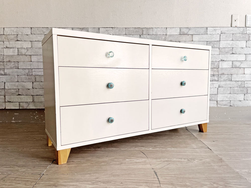 モモナチュラル Momo Natural ラブチェスト LOVE 6ドロワー ワイド ホワイトカラー リメイク ハンドル交換 中古品 買い取りしました。