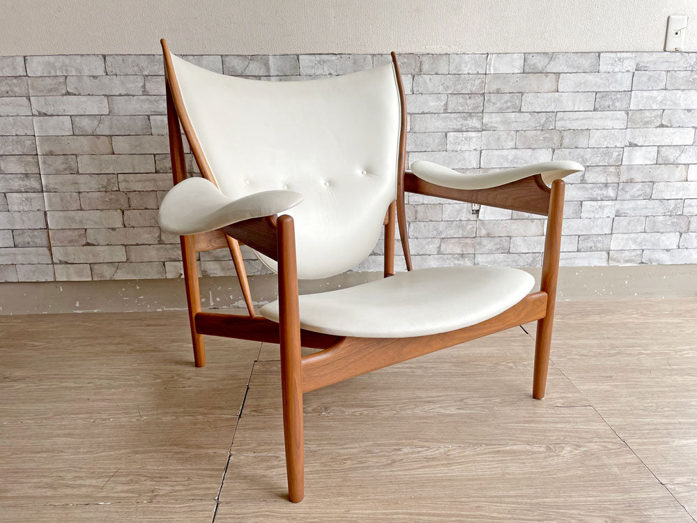 ワンコレクション Onecollection チーフテン チェア Chieftain Chair ラウンジチェア ウォールナット材 本革 ホワイト フィン・ユール Finn Juhl デンマーク製 中古品 買い取りしました。