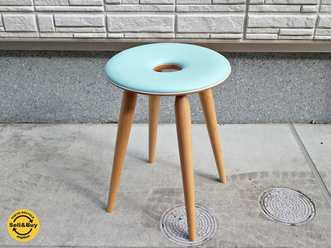 天童木工 TENDO リングスツール 加藤徳吉 ライトブルー メープル材 ビニールレザー  ～高い技術力を活かした日本のスツール～ 【 買取と販売とレンタルのお店 】