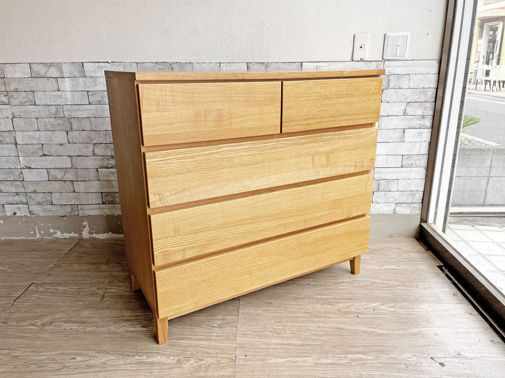 無印良品 MUJI 木製チェスト 4段チェスト タモ材 ナチュラル 抽斗5杯 W95 シンプルデザイン 中古品 買い取りしました。