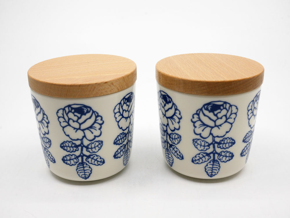 マリメッコ marimekko ヴィヒキルース VIHKIRUUSU ラテマグ ホワイト×ブルー 木蓋付き マイヤ・イソラ Maija Isola 北欧食器 2点 中古品 買い取りしました。