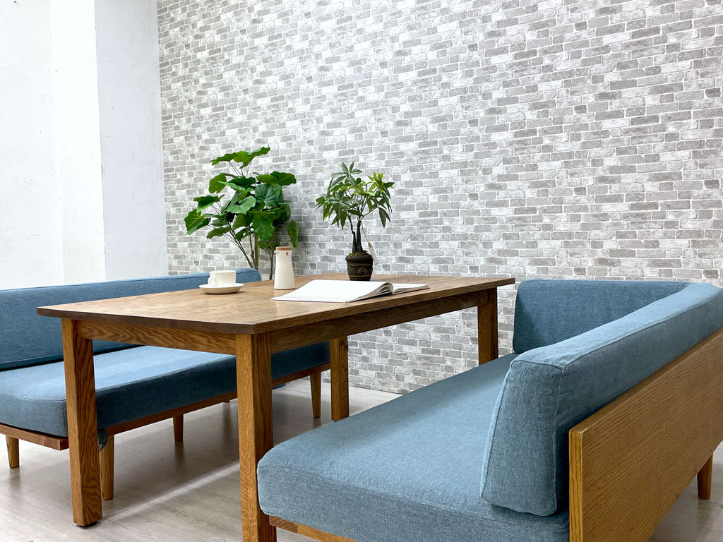 モモナチュラル Momo Natural デイ ソファ ミニ DAY SOFA MINI ベンチ 片アーム ＆ ベンチバックレスト オーク材 ブルー系ファブリック カバーリング 中古品 買い取りしました。